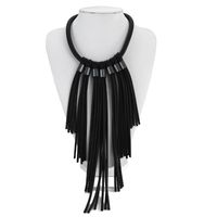 Wholesale Pendant Necklaces Amorcome Long Tassel Handemade Women Black Rubber Leather Necklace Female Jewelry Fashion Sweater Chains