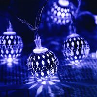 Wholesale Solar String Lights Outdoor LEDs Moroccan Sliver Metal Ball Garden Fairy Lamp