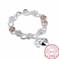 Wholesale 925 Silver Bracelet women bracelet silver fine jewelry Crystal heart Lock flower simple droplets lobster clasp
