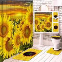 Wholesale Curtain Drapes D Yellow Sunflower Bathroom Shower Set Non slip Mat Carpet Floor Toilet Seat Cover Bath HomeDecoration