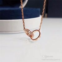 Wholesale Fashion Necklace Designer Jewelry luxury party Sterling Silver double rings diamond pendant Rose Gold necklaces for women silver long chain teenage girls