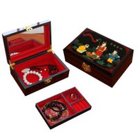 Wholesale China Pingyao hand push light lacquer Dressing box Chinese lacquerware jewelry necklace bangle wooden painting casket Cosmetic case craft