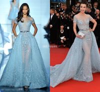 Wholesale Zuhair Murad Sky Blue Lace Formal Celebrity Evening Dresses With Detacahbke Short Sleeves Sequined Red Carpet Prom Party Gowns Custom