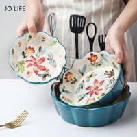 Wholesale Bowls JO LIFE Creative Kitchen Dinnerware Hand Painted Flowers Ceramic Bowl inch Salad Plate Noodles Rice Soup