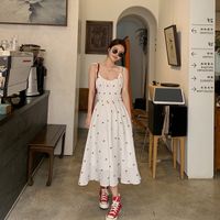 Wholesale Who Girls Love to Wear Beautiful Skirts White Rose Gentle Square Collar Dress Simple Mid Long Skirt Summer
