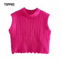 Wholesale Toppies Fashion Rose Red Sweater Vest Women Cropped Sweater Casual Knitted Waistcoat Female Jacket