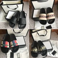 Wholesale Designer fashion luxury classic men s and women s sandals buckle metal leather flat beach slippers black flip flop