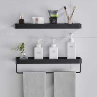 Wholesale Black Aluminum Towel Shelf Bathroom Storage Rack Wall mounted Tray Rack Vanity Shower Caddy Rack Spice Organizer cm X0715