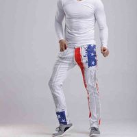 Wholesale Men s White Printed American Flag Casual Jeans Fashion Streetwear Painted Pattern Print Trousers Feet Slim Stretch Diesel Pants