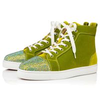 Wholesale 2021S Entices color high top sneaker men s casual shoes paris red bottom sneakers P Strass Flat Lace up round toe flats yellow suede calfskin