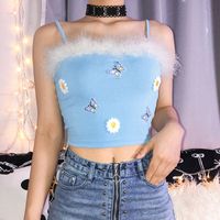 Wholesale Butterfly Embroidery Design Women Crop Top New Summer Bustier Blue Tank Top Female Sexy Sleeveless Cropped Woman Clothes n36t