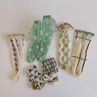 Wholesale 6 colors Girl Kids Sock Ins Summer Lolita Cotton Breathable Thin Socks Flowers Plaid Design