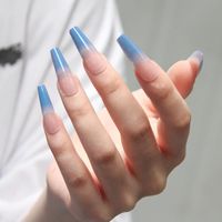 Wholesale Nail Gel Gradient Blue Patch Glue Type Removable Long Paragraph Fashion Manicure Fake