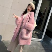 Wholesale Women s Fur Faux Winter Coat Woman Fashion V neck Long Sleeve Sheep Shearing Cardigan Jacket Warm Lamb Outwear W1376