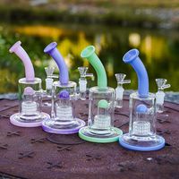Wholesale 5mm Heady Glass Bongs Hookahs Birdcage Perc Purple Blue Green Pink Water Bong Pipes Dome Oil Rigs Splash Guard Dab Rig Bend Tube Pipe Wheel Filter mm Female Bowl