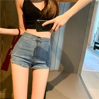 Wholesale Big sexy size denim girl shorts high waist thin leg tight length stretch female jeans hips