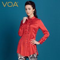 Wholesale Women s Blouses Shirts VOA Red And Blue Double Color Mulberry Silk Long Sleeve Collar Wood Ear Trim Medium Glossy Top Shirt Female B2090