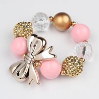 Wholesale Arrival Girls Gold Bow Knot Chunky Beads Strand Bubblegum Bracelets Kids Baby Lovely Gifts Bangle Toddler Hand Jewelry Beaded Strands