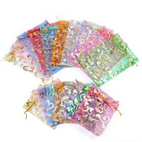 Wholesale 50Pcs set x9cm Gold Rose butterfly Organza Bags Jewelry Wedding Gift Pouch Mix Color for Christmas Year Party Holiday Use