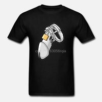 Wholesale Men s T Shirts Personality Humor Male Chastity Device Cuckold Slave Sub Penis Cage T shirt Man Sunlight Men Tshirt O Neck Top Tee