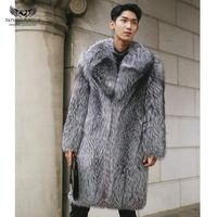 Wholesale Tatyana Furclub Luxury Real Men s Silver Fur Coat Long Warm Winter Jackets With Big Collar Male Soft Genuine Natural Women s Faux