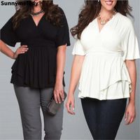 Wholesale Large Size Tunic TopS Short Sleeve Sexy V Neck Black Big Shirt Plus XL XL XL XL Blouse Women Clothing Women s Blouses Shirts
