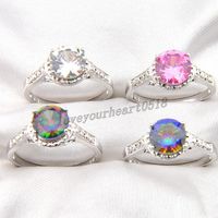 Wholesale Simple and Generous Sterling Silver Mix Color Ring Fashion Round Gems Retro Rings For Women Unisex