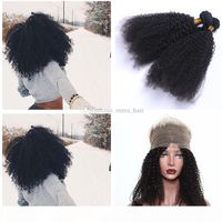 Wholesale Curly Brazilian Human Virgin Hair Weaves Afro Kinky Hair With Pre Plucked Lace Frontal Kinky Curly Bundles With Lace Frontal