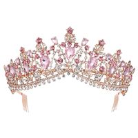 Wholesale Baroque Rose Gold Pink Crystal Bridal Tiara Crown With Comb Pageant Prom Veil Headband Wedding Hair Accessories