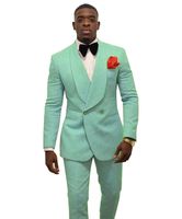 Wholesale Men s Suits Blazers SOLOVEDRESS Suit Turquoise Double Breasted Slim Jacquard Prom Dress Party Travel Blazer Pants Customization