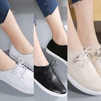 Wholesale Casual shoes new casual lace up women s leather soft sole small white fashion single nurse student bean S2C6