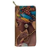 Wholesale Wallets HYCOOL Long Wallet Women Scarf African Black Girl Beauty Printed Ladies PU Leather Purse Bag Girls Travel Smooth Zipper Clutch