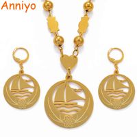 Wholesale Jewelry Sets Anniyo Boat Seagull Big Size sets Bead Necklace Earrings for Womens Gold Color Micronesia Guam Hawaii Marshalls
