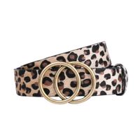 Wholesale Belts Big double round buckle womens belt with fake horse hair leopard pattern bronze decoration versatile pin
