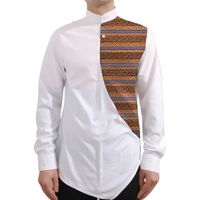 Wholesale Designer Ankara tops tailor made african clothing long sleeve shirt white wax and patchwork shirts man s dashiki clothes