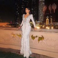 Wholesale Casual Dresses Latest Fashion Selling Celebrity Women Beads Long Sleeve Sequin Dress Cocktail Gown Vestidos Elegant White Party
