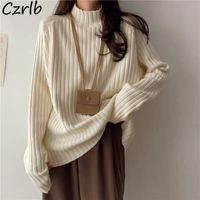 Wholesale Women s Sweaters Pullovers Women Mock Neck Autumn Winter Korean Style Basic Thick All match Solid Fashion Knitting Loose Chandails Mujer Sim