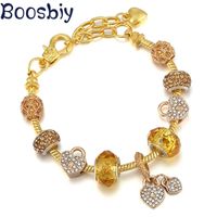 Wholesale Adjustable Gold Color Lock Beads Charm Bracelet with Heart Pendants Diy Lobster Clasp Chain for Women Jewelry Gift