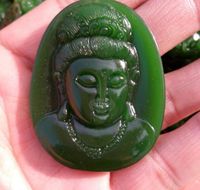 Wholesale Natural spinach green jade Kwan yin pendant free del ivery F198 W59