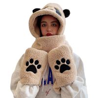 Wholesale Berets Cartoon Panda Hat Scarf Glov Winter Warm Plush Shu Veeteen Animal Paws Hoodie Windproof Thickened Warmth