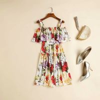 Wholesale dresses High Quality Strap Summer Sexy Party Club Women Colorful Flower Print Sleeveless Sexy Cape Poncho Sweet Ladies XROU