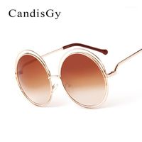 Wholesale Sunglasses CandisGY Round Women Lady Fashion Brand Desinger Mirror Sun Glasses Female Big Size YF24