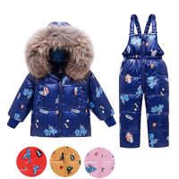 Wholesale Old Cobbler M0995 Thick warm Down Coat Baby Kids Clothing Bodysuit Outwear Real fur collar White duck Rompers piece set