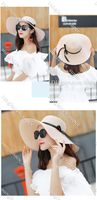 Wholesale 2022 Personality HT1679 News Fashion Straw Hat Female Wide Brim Sun Hats Ladies Solid Black Ribbon Bow Floppy Beach Women Packable Summer Cap commute