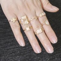 Wholesale Cluster Rings Fashion Trend Colorful Sets Ring Jewelry Crystal Glass Beads Gift Women s Metal Exaggerated Seven piece Suit