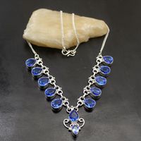 Wholesale Pendant Necklaces Hermosa Fantasy Gems Ocean BlueTopaz Silver Color Chain Charms Necklace Women Prom Dresses A54