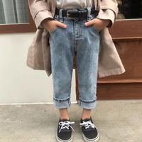 Wholesale JK Korean Style Newest Fall Kids Girls Jeans Denim Trousers Quality Stylish Designs Pockets Elastic Waist Autumn Children Unisex Pants