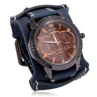 Wholesale Wristwatches Retro Wide Cow Leather Bracelet Watch Vintage Men Wrist Watches Casual Cool Punk Quartz Clock Relogio Reloj Hombre
