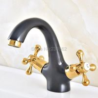 Wholesale Gold Color Brass Black Dual Handle Basin Vessel Sink Taps Deck Mounted And Cold Washing Faucet Bathroom Lnf479 Faucets