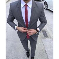 Wholesale Men s Suits Blazers Gray Wedding Tuxedos Slim Fit Beach Groomsmened Lapel Formal Black Couple Prom Party Two Pieces Suit Jacke Pants
